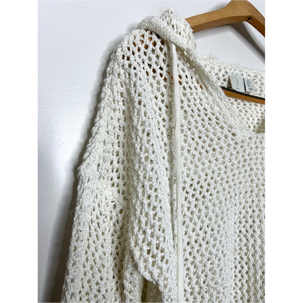 Joie Womens Neutral Open Knit Coastal Sparkle Sweater Hooded Sweatshirt Large L - Picture 4 of 6